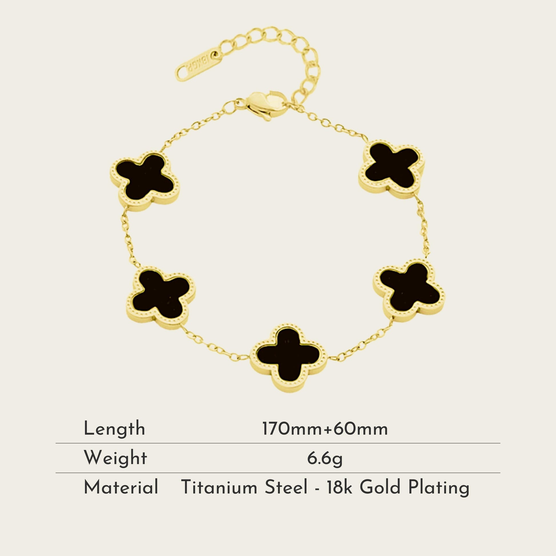 TT100029 Sajewell Titanium Steel 18K Gold Plated Black and White 5 Four Leaf Clover Flower Pendants Bracelet