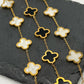 TT100030 Sajewell Titanium Steel 18K Gold Plated Black and White 5 Four Leaf Clover Flower Pendants Bracelet