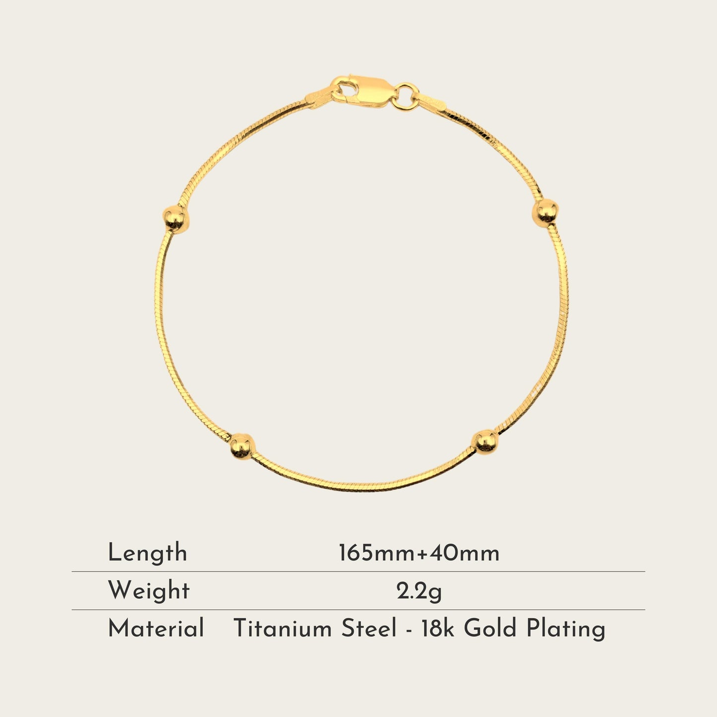 TT100048 Sajewell Titanium Steel 18K Gold Plated Unisex Beads Snake Chain Bracelet