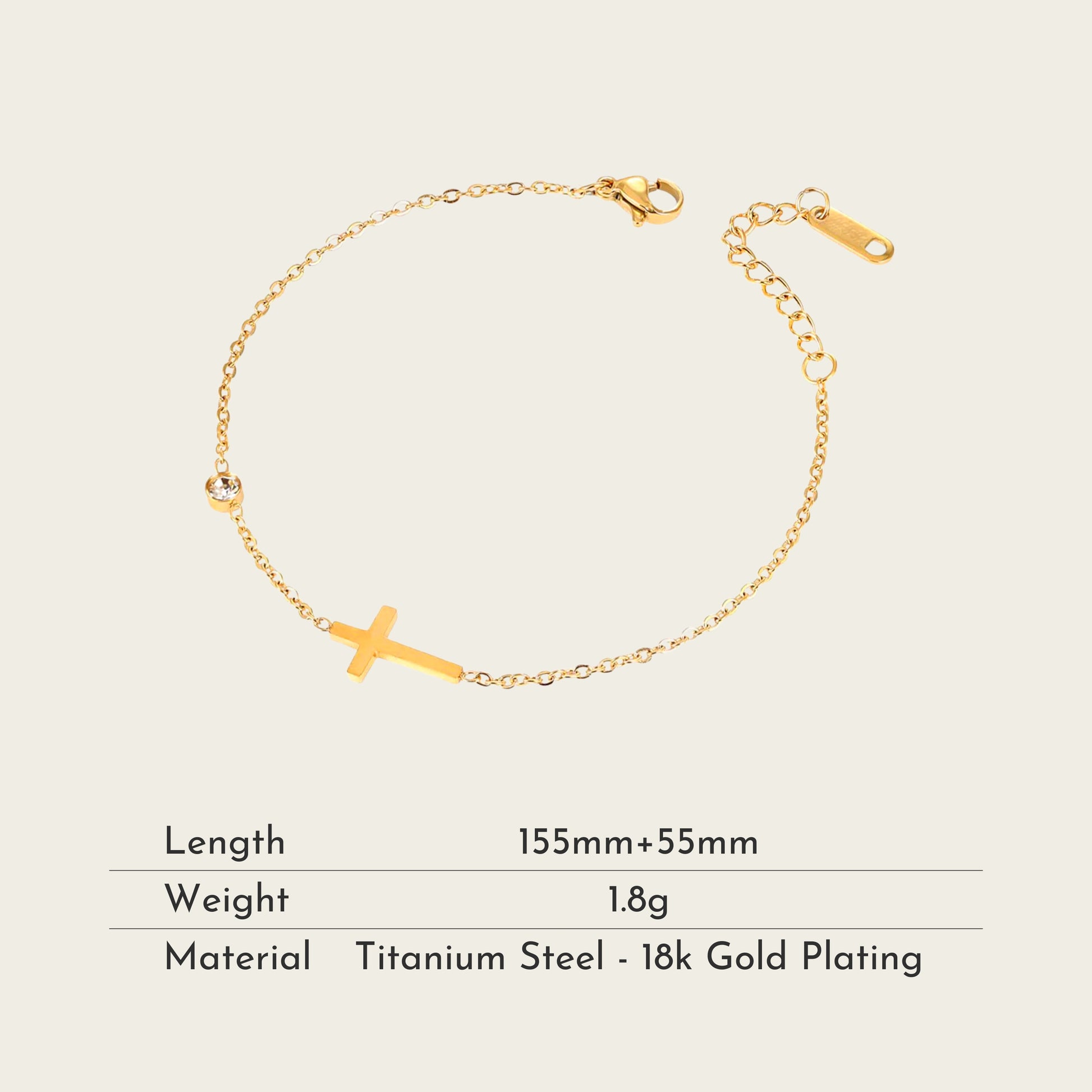 TT100051 Sajewell Titanium Steel 18K Gold Plated Horizontal Cross With Cubic Zirconia Gem Bracelet