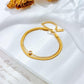 TT100055 Sajewell Titanium Steel 18K Gold Plated Round Crystal Zirconia Gem Charm Double Layer Chain Bracelet
