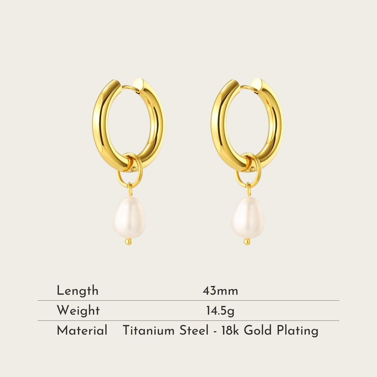 TT200047 Sajewell Titanium Steel 18K Gold Plated Freshwater Pearl Drop Huggie Earrings