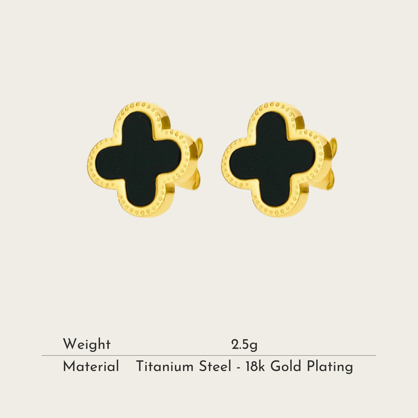 TT200065 Sajewell Titanium Steel 18K Gold Plated Black and White Clover Four Leaf Flower Earrings