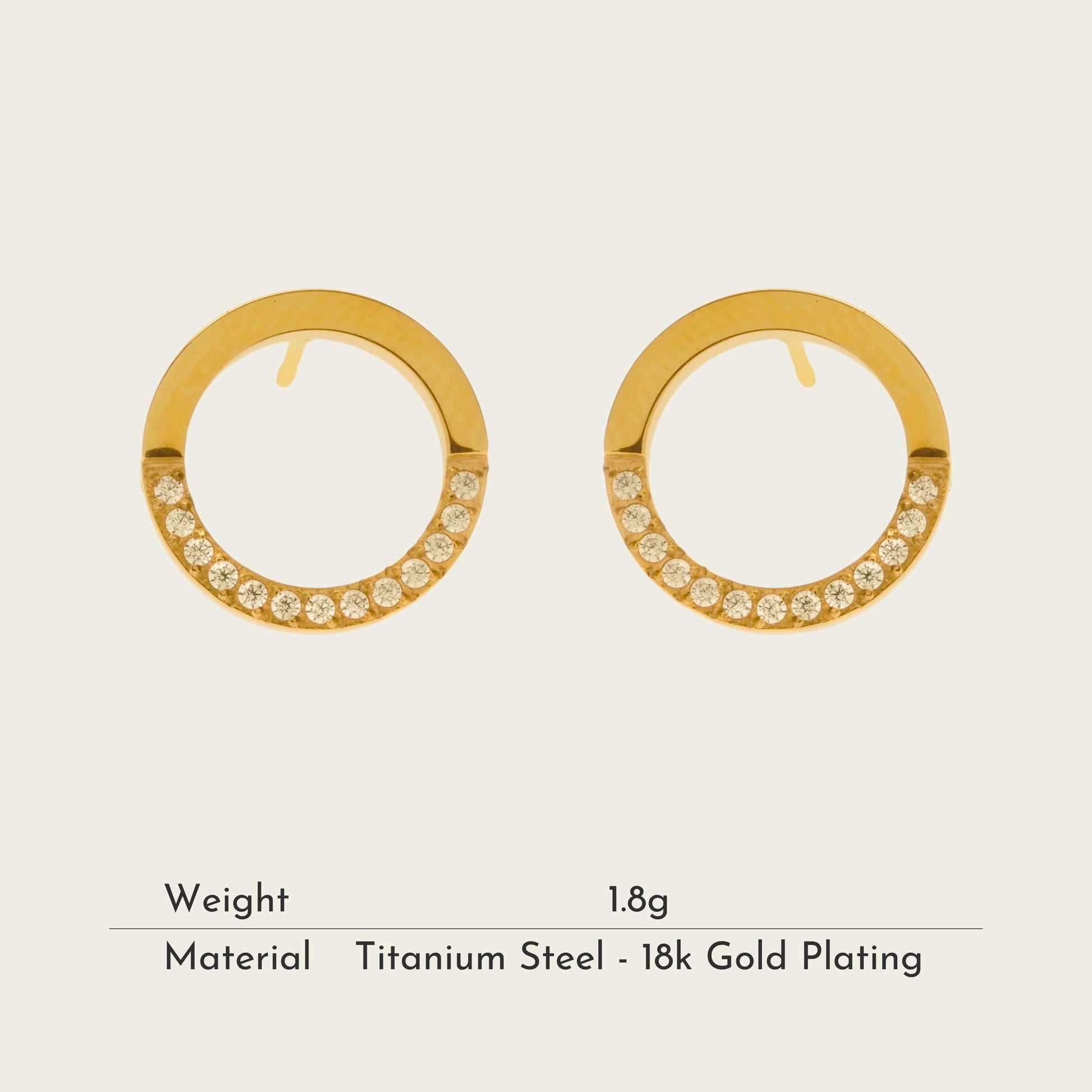 TT200067 Sajewell Titanium Steel 18K Gold Plated Half Zirconia Crystal Round Stud Earrings