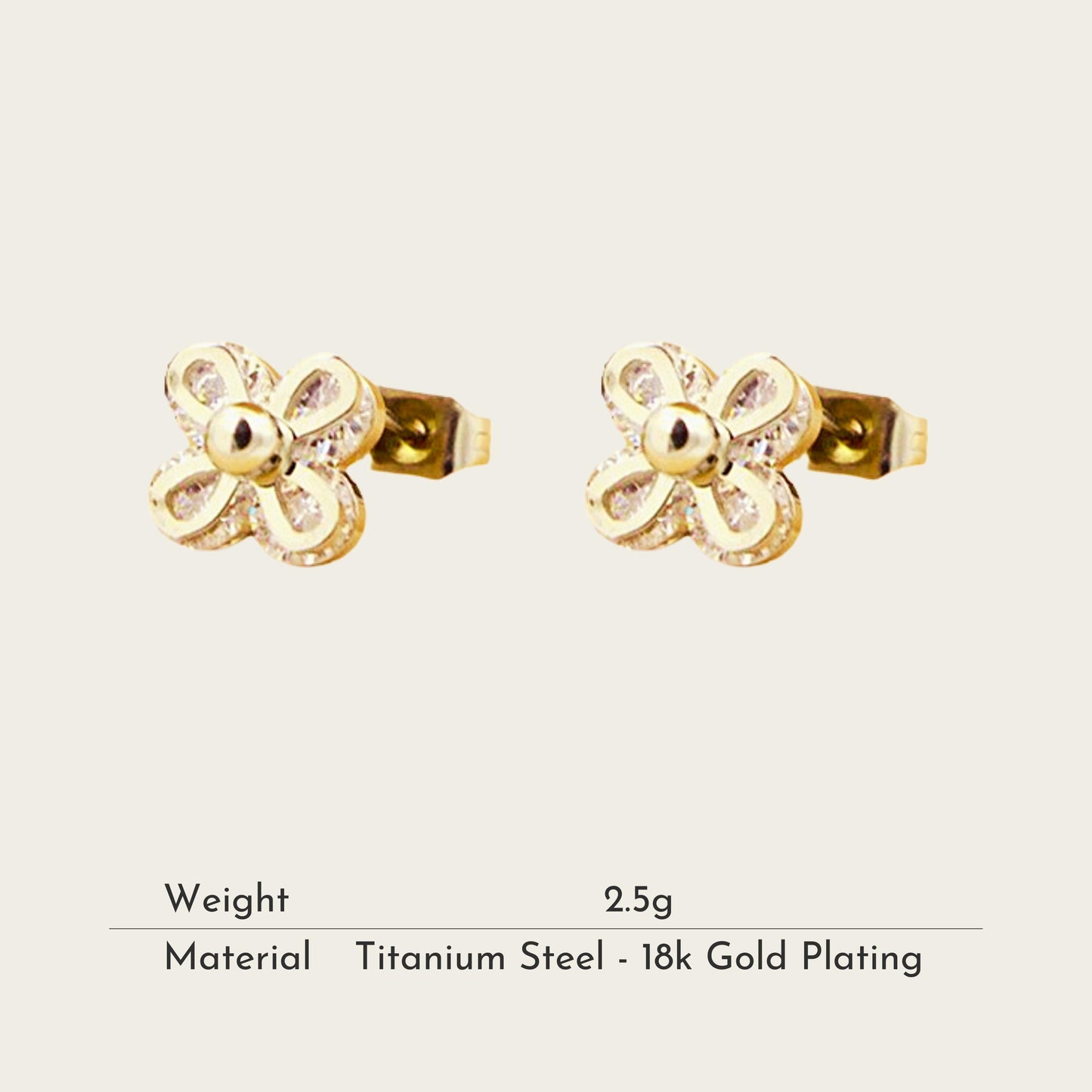 TT200068 Sajewell Titanium Steel 18K Gold Plated Mosaic Zircon Flower Stud Earrings
