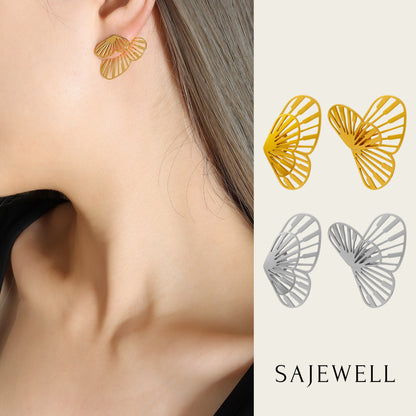 TT200071 Sajewell Titanium Steel 18K Gold Plated Hollow Butterfly Detachable Earrings
