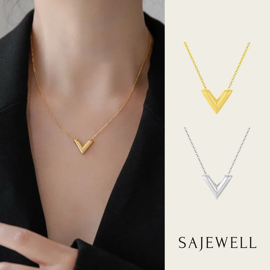 TT300011 SAjewell Titanium Steel 18K Gold Plated Tiny Letter V Pendant Initial Necklace