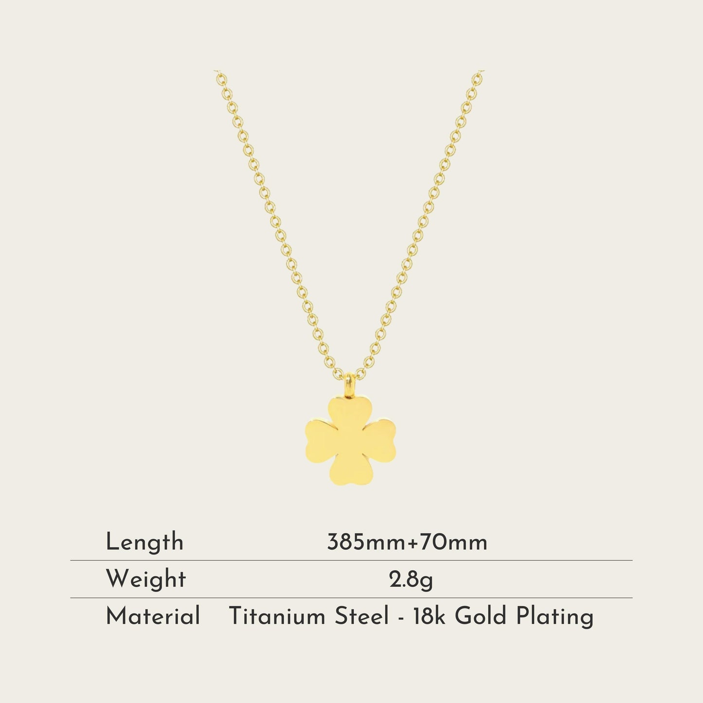 TT300035 Sajewell Titanium Steel 18K Gold Plated Flat Cloverleaf Pendant Necklace