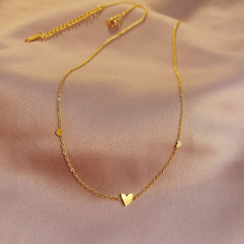 TT300052 Sajewell Titanium Steel Minimalist Tiny Triple Heart Necklace