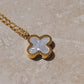 TT300069 Sajewell Titanium Steel 18K Gold Plated Double Sided Black and White Clover Flower Pendant Necklace