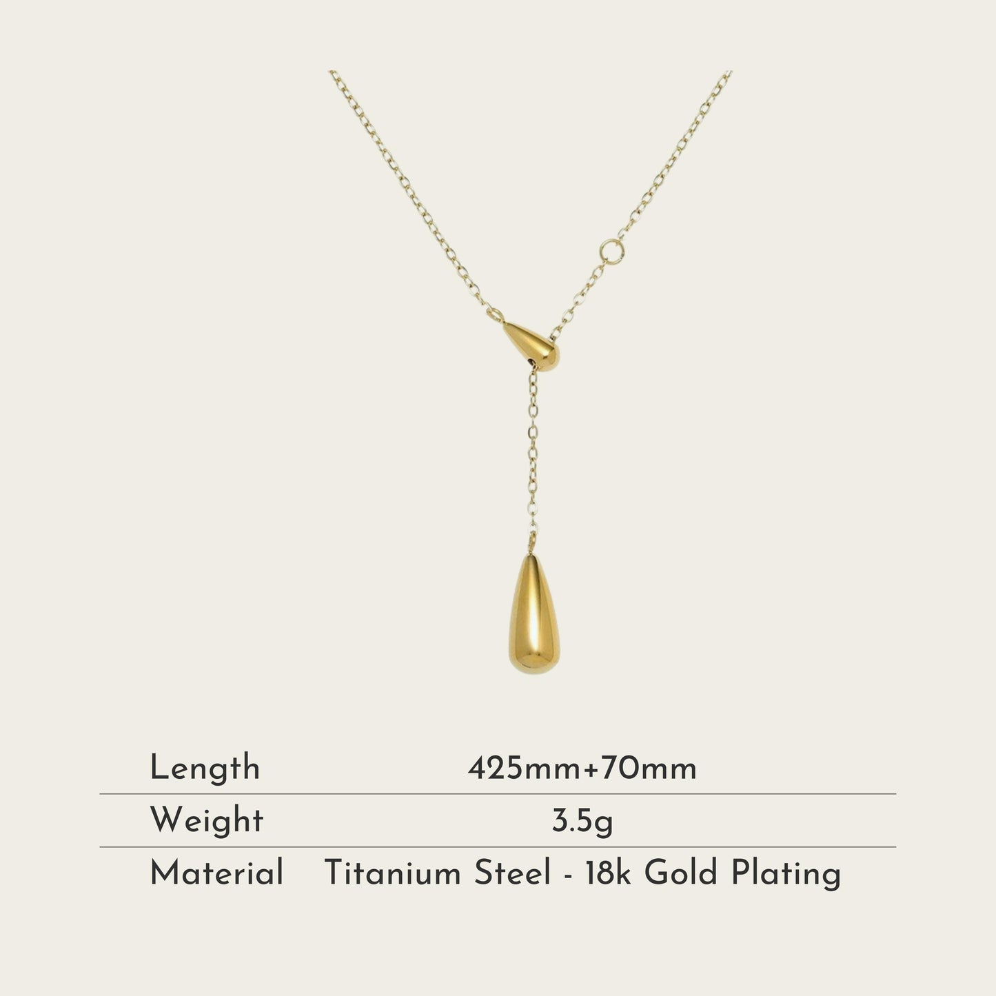 TT300071 Sajewell Titanium Steel 18K Gold Plated Simple Teardrop Wrap Y Drop Chain Necklace