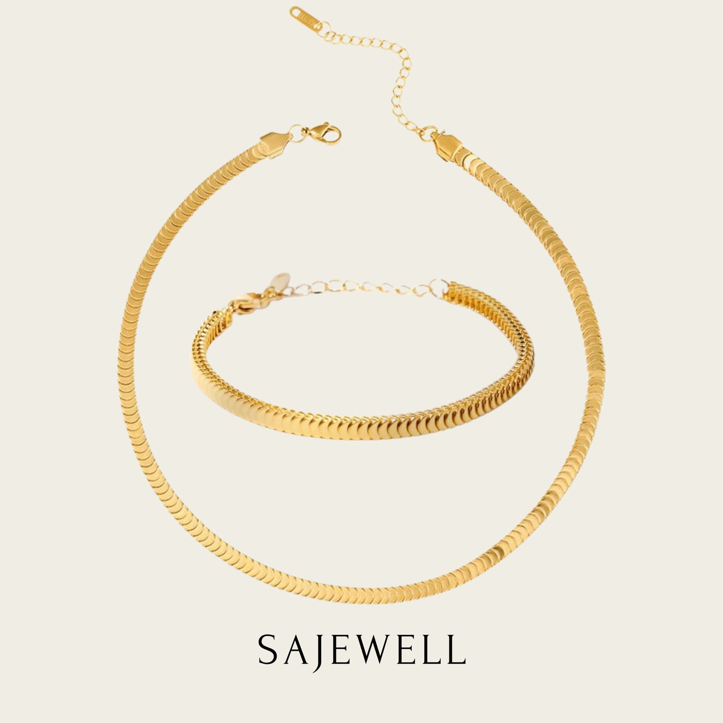 TT500026 - Sajewell Titanium Steel 18K Gold Plated Gold Plated Thick Centipede Link Chain (necklace and bracelet) - G