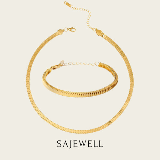 TT500026 - Sajewell Titanium Steel 18K Gold Plated Gold Plated Thick Centipede Link Chain (necklace and bracelet) - G