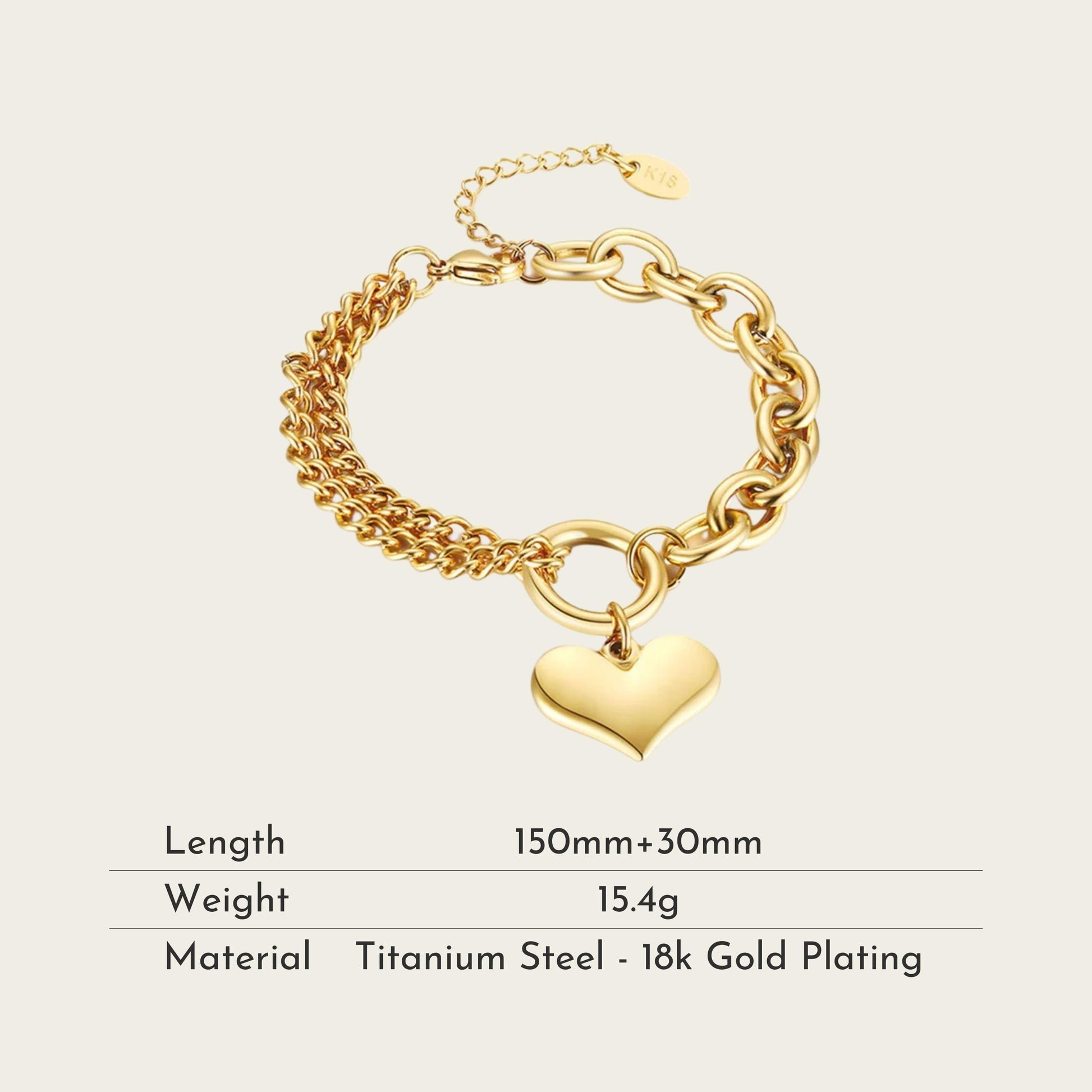 TT100004 Sajewell Titanium Steel Puff Heart Thick Chain Bracelet