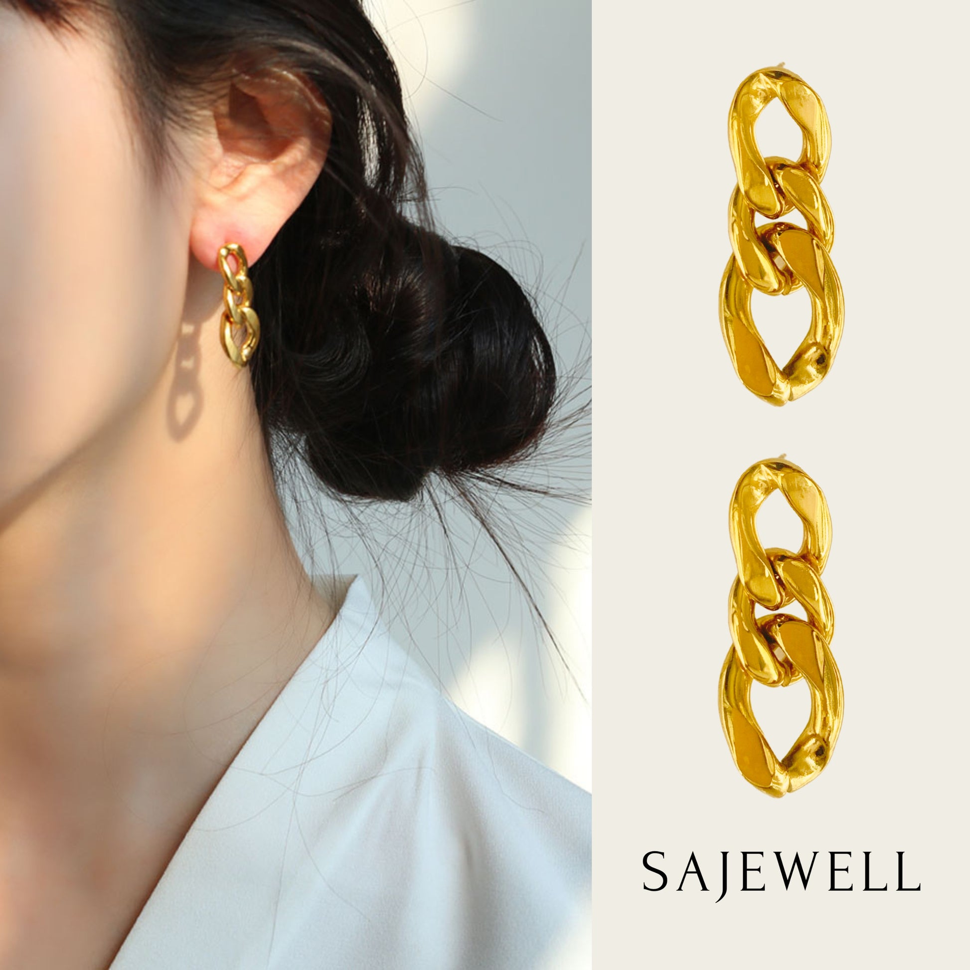 14K Rose Gold Bezel Set Chain Drop Diamond Earrings
