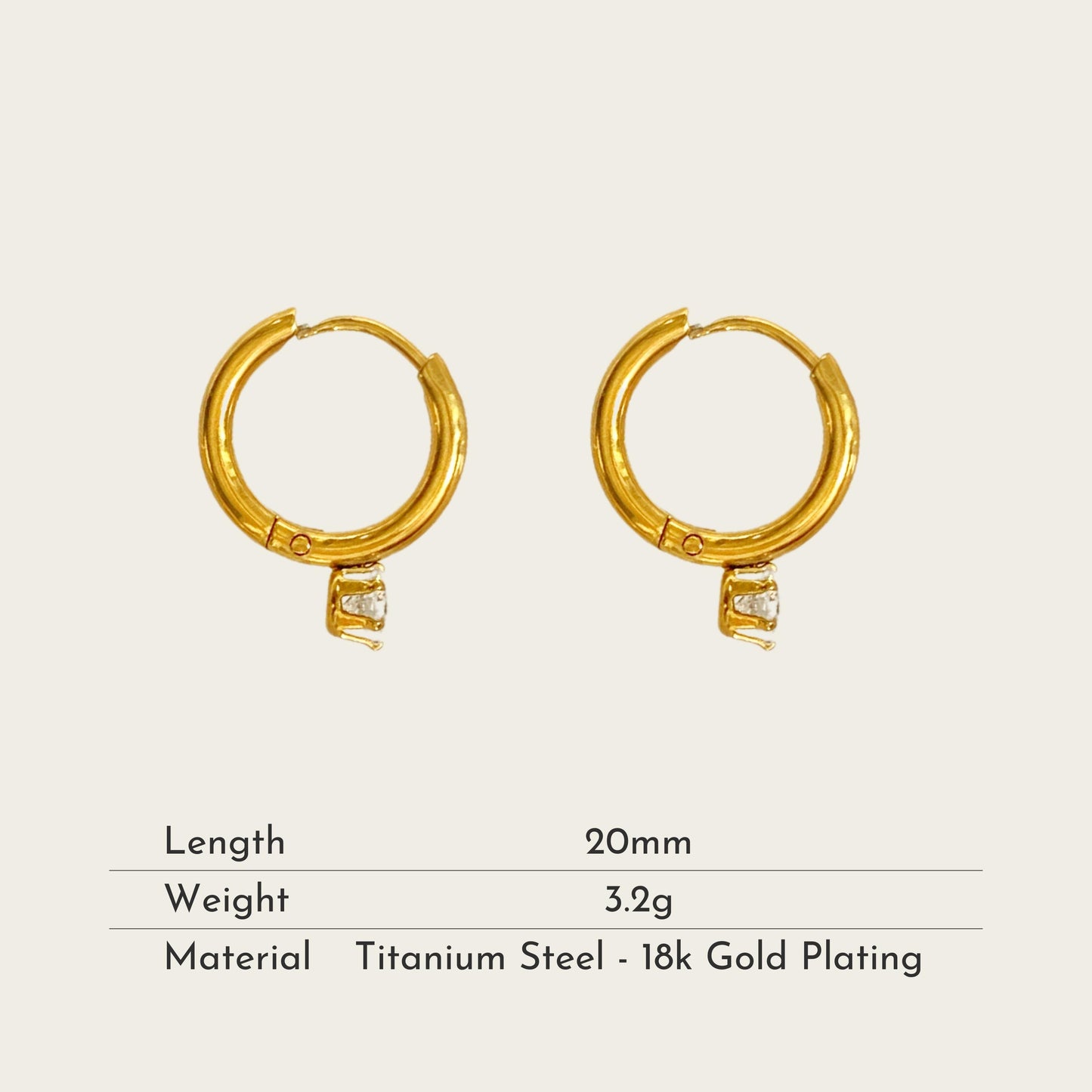 TT200035 Sajewell Titanium Steel 18K Gold Plated Single Zircon Drop Small Hoop Earrings