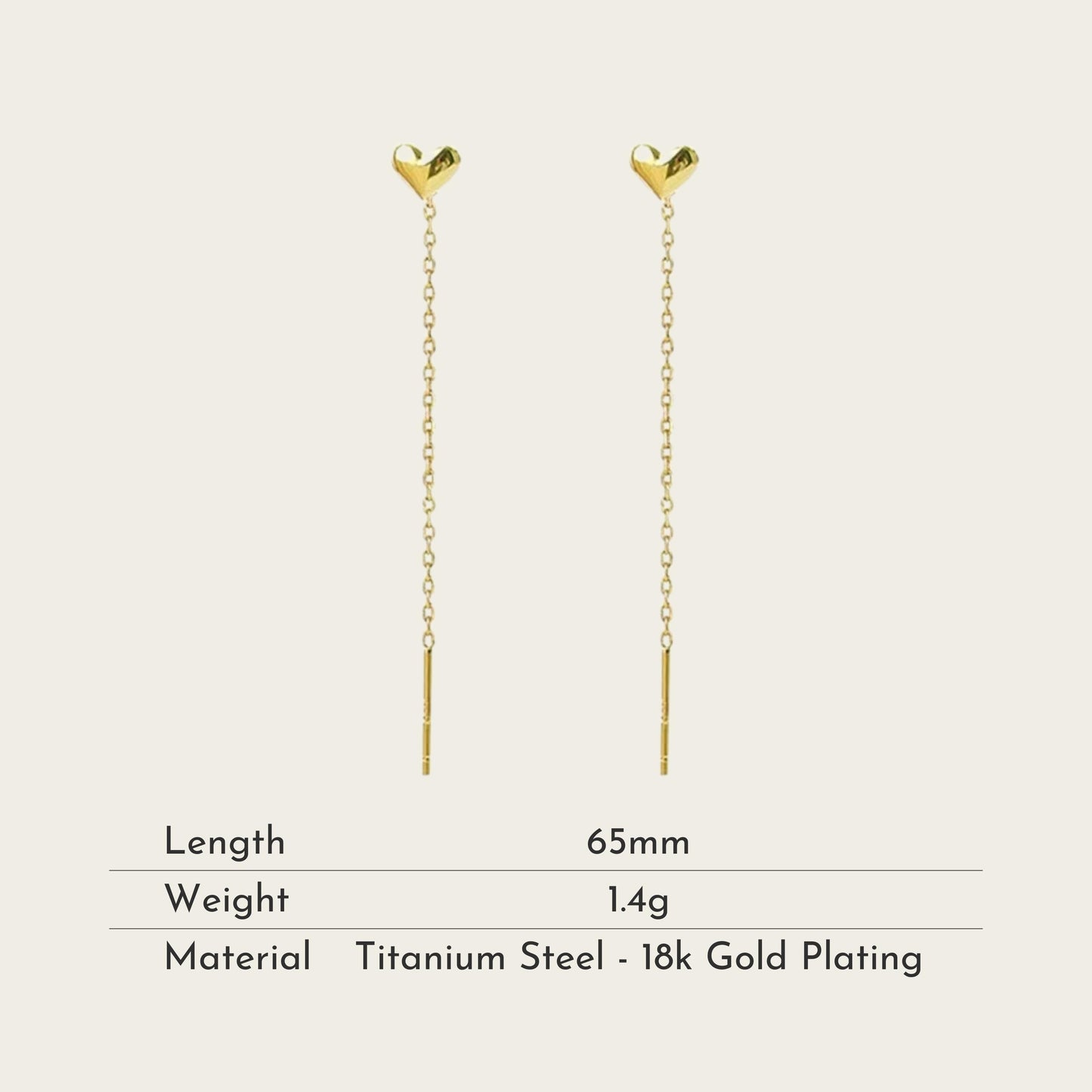 TT200056 Sajewell Titanium Steel 18K Gold Plated Heart & Bar Drop Threader Earrings