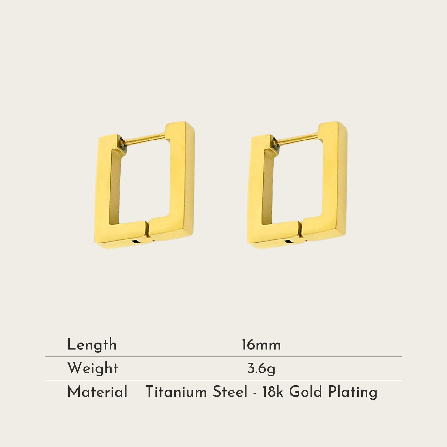TT200062 Sajewell Titanium Steel 18K Gold Plated Unisex Rectangle Hoop Huggie Ear Studs Earrings