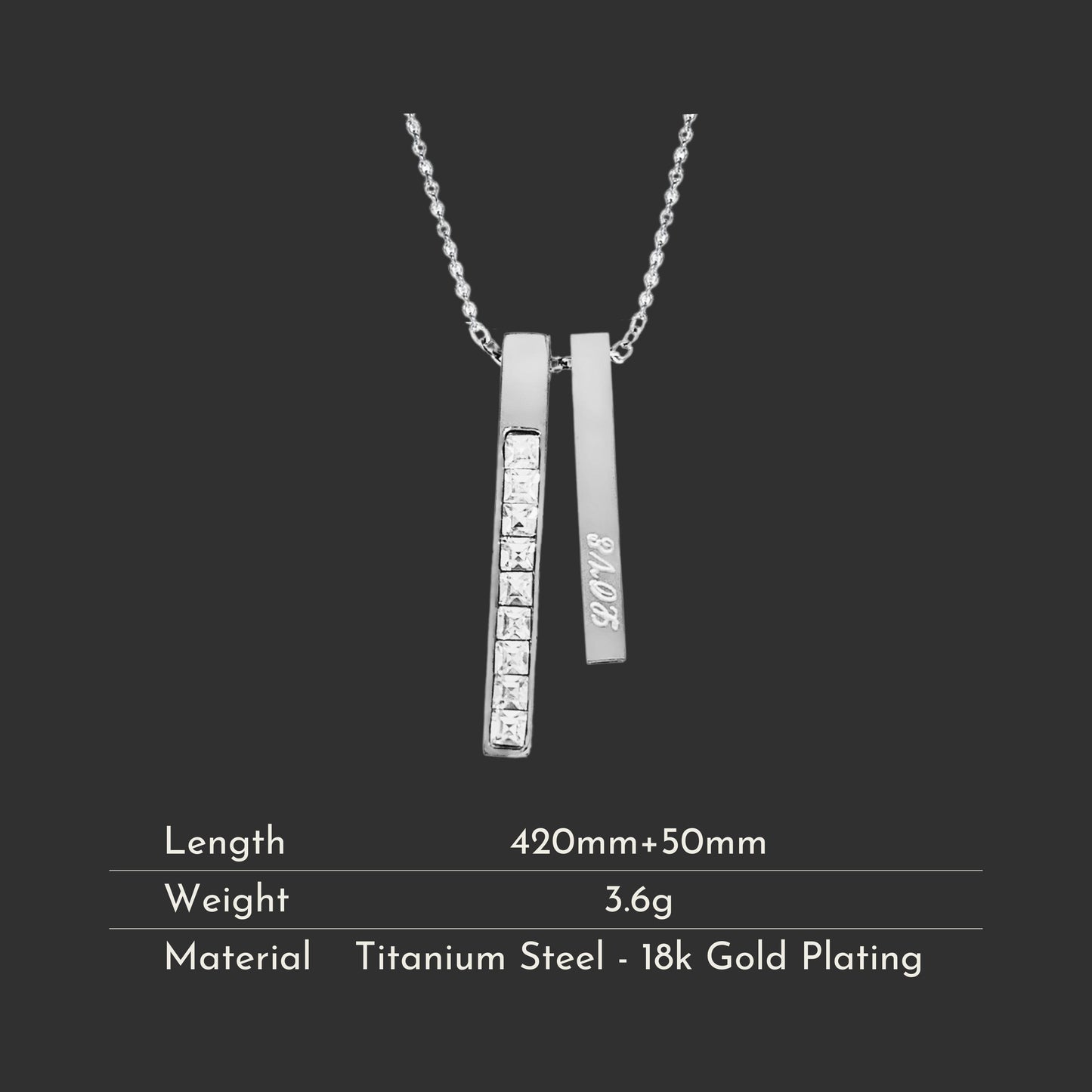 TT300006 Sajewell Titanium Steel Love Engraved 3D Vertical Double Bar Necklace