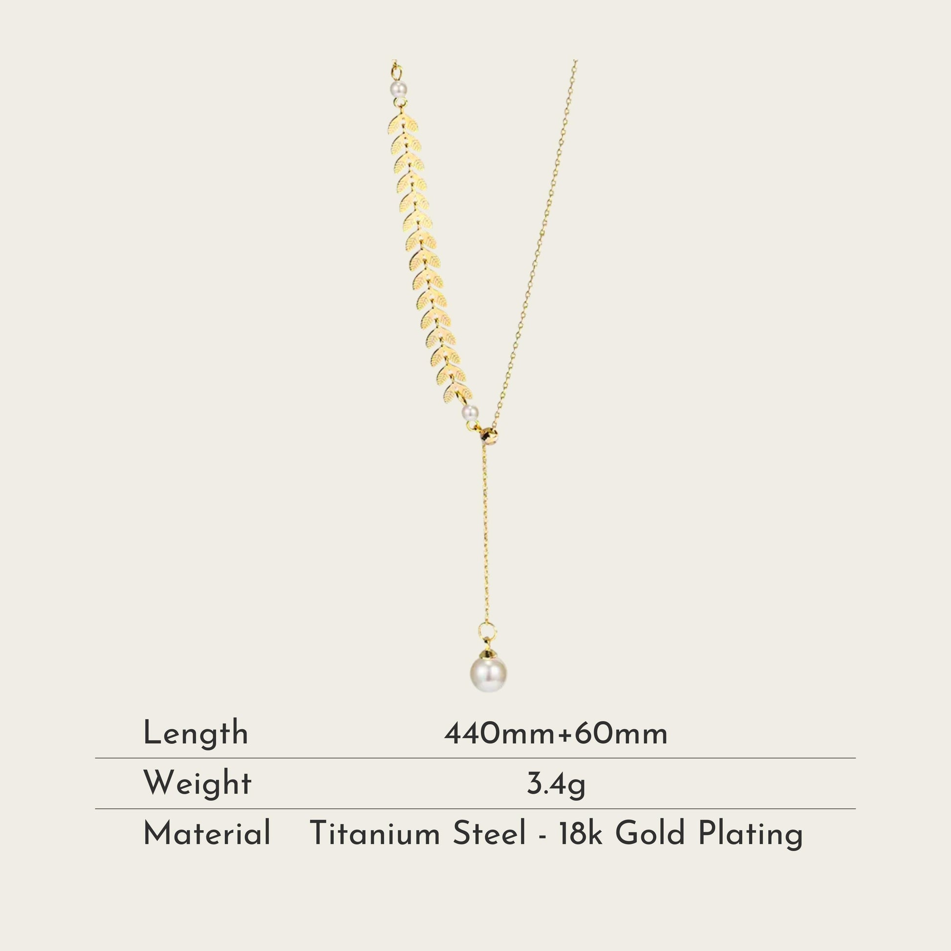 TT300041 Sajewell Titanium Steel 18K Gold Plated Adjustable Wheat Y Drop Pearl Pendant Necklace