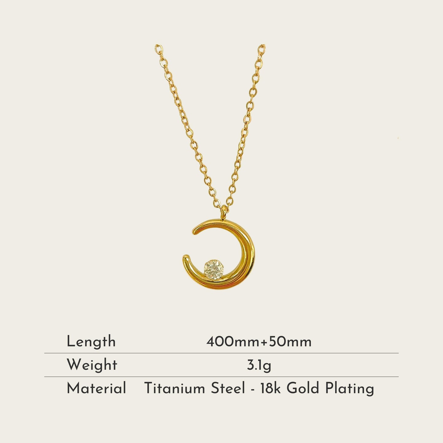 TT300047 Sajewell Titanium Steel Round Zircon Crescent Moon Pendant Necklace