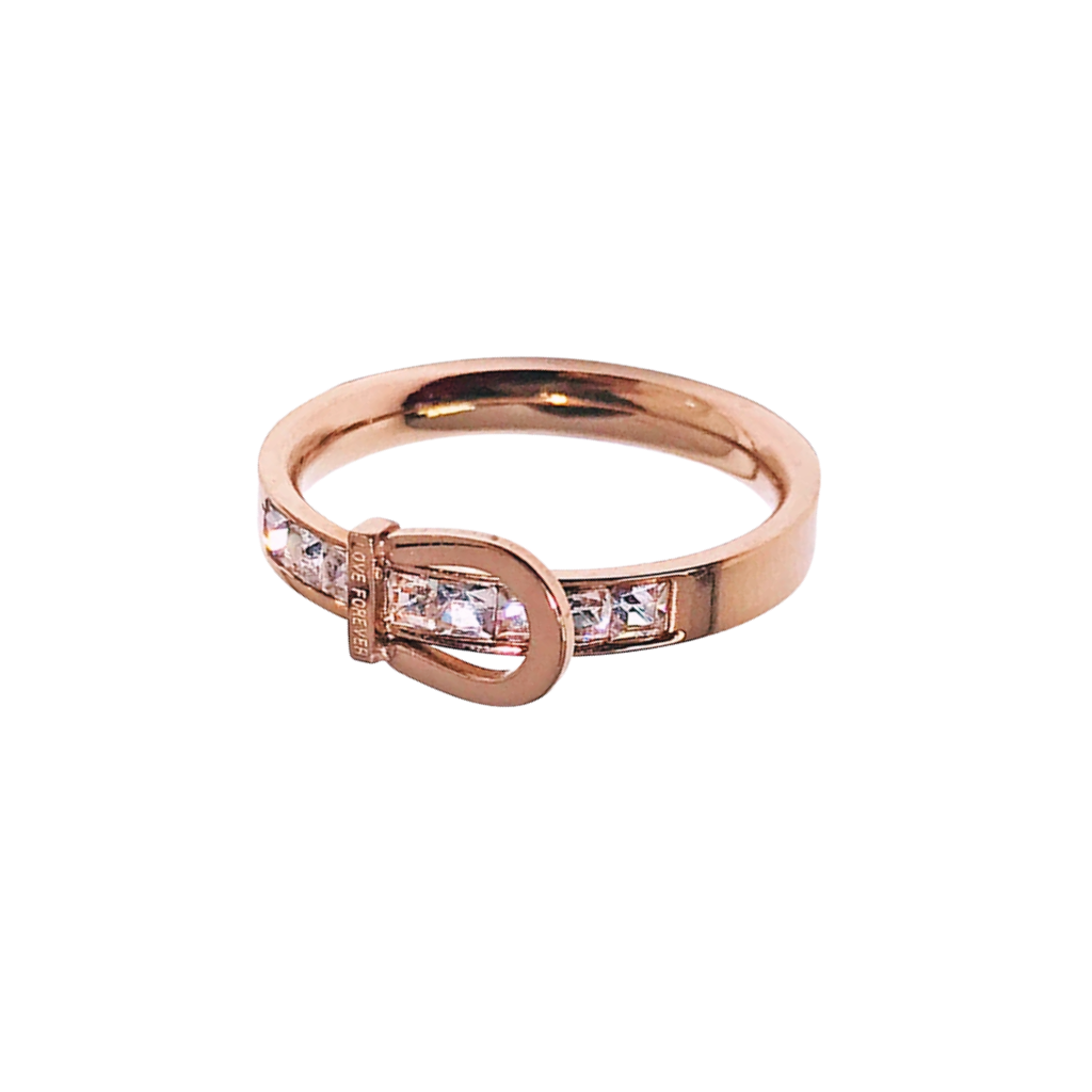 TT400002 Sajewell Titanium Steel Love Forever Pave Zirconia Crystal Belt Buckles Ring