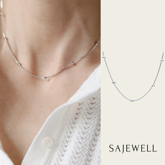 TT500024 - Sajewell Titanium Steel 18K Gold Plated Minimalist Bead Chain Jewelry Set (necklace, bracelet, and earrings)